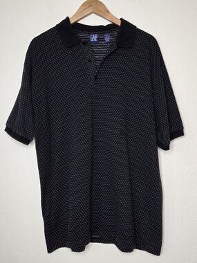 Vintage 90s GAP USA Textured Dobby Jacquard Pique Polo Shirt Black L Old GAP